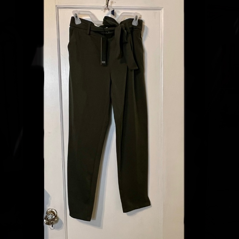 Nicole Miller Sage Green High Rise Tie Waist Pants Sz Sm